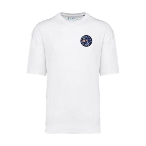 Weißes ENKI Shirt der U12/U15 mit Vereinswappen auf der Brust